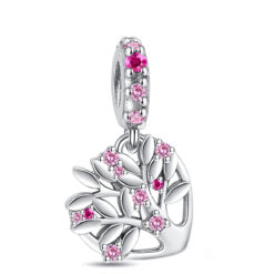 Pembe Taşlı Aile Ağacı Kalp Sallantılı Charm