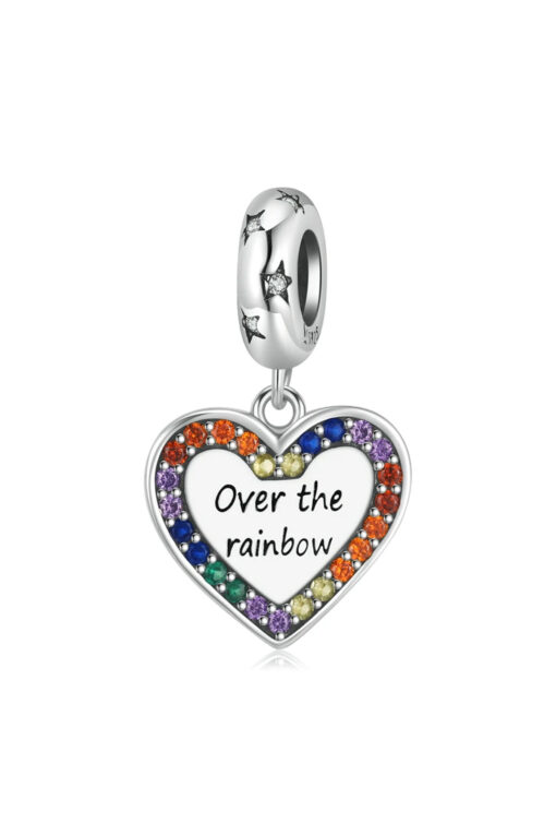 Over The Rainbow Yazılı Kalp Sallantılı Charm