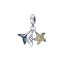Sarı Taşlı Deniz Yıldızı, Triton ve Balina Kuyruğu Sallantılı Charm