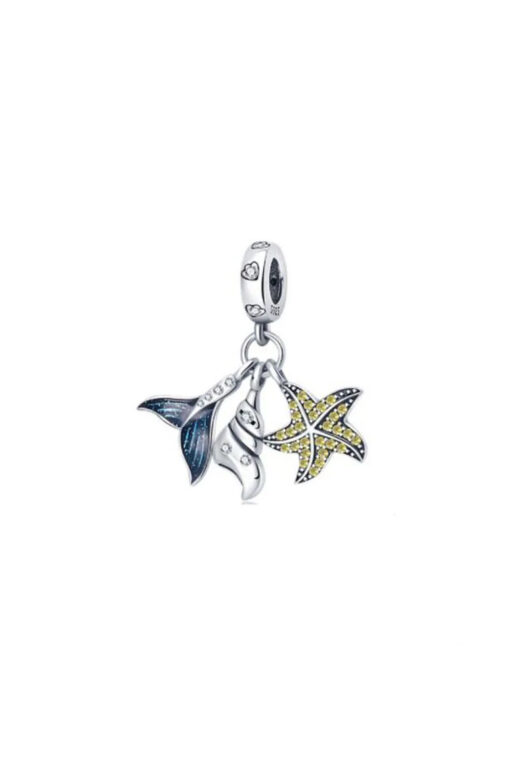Sarı Taşlı Deniz Yıldızı, Triton ve Balina Kuyruğu Sallantılı Charm