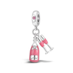 Pembe Şampanya ve Kadehleri Sallantılı Charm