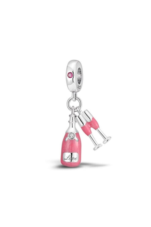 Pembe Şampanya ve Kadehleri Sallantılı Charm