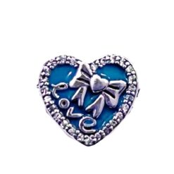 Love Yazılı Kurdeleli Taşlı Kalp Charm