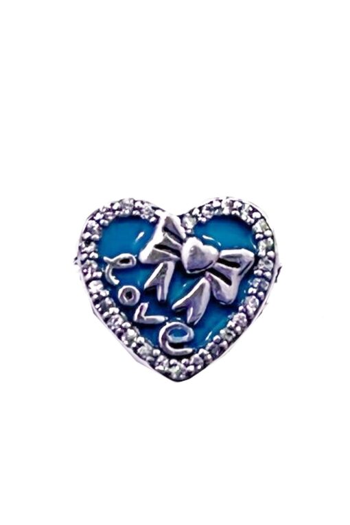 Love Yazılı Kurdeleli Taşlı Kalp Charm