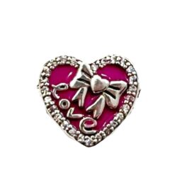 Love Yazılı Kurdeleli Taşlı Kalp Charm