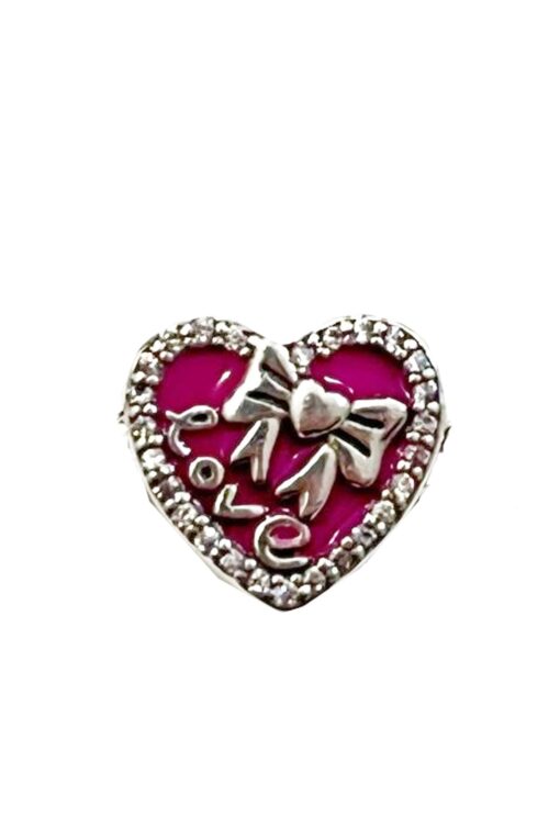 Love Yazılı Kurdeleli Taşlı Kalp Charm