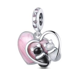 Pembe Kalp Siyah ve Beyaz Kedi Sallantılı Charm