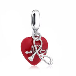 Kırmızı Kalp Steteskop Sallantılı Charm