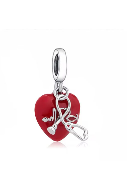 Kırmızı Kalp Steteskop Sallantılı Charm