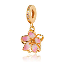 Rose Pembe Kiraz Çiçeği Sallantılı Gümüş Charm