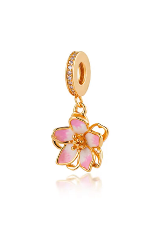 Rose Pembe Kiraz Çiçeği Sallantılı Gümüş Charm