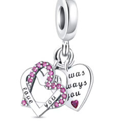 Love you Çift Kalp Sallantılı Gümüş Charm