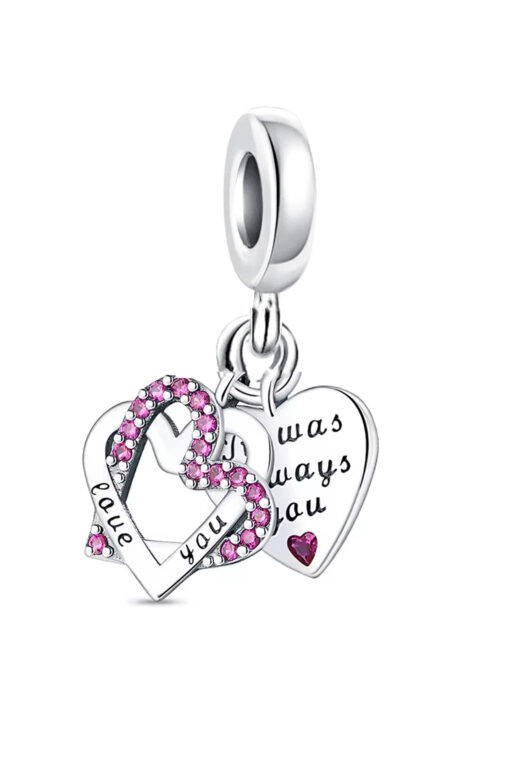 Love you Çift Kalp Sallantılı Gümüş Charm