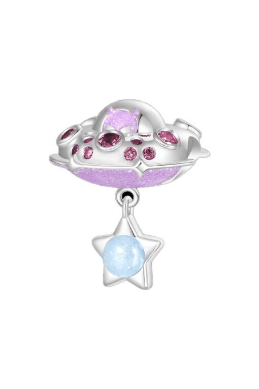Ufo ve Yıldız Sallantısı Boncuk Gümüş Charm