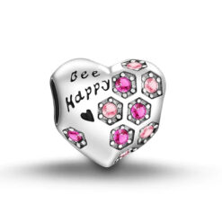 Mutlu Ol Pembe Taşlı Kalp Charm