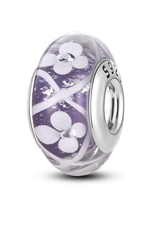 Mor Çiçekler Murano Charm