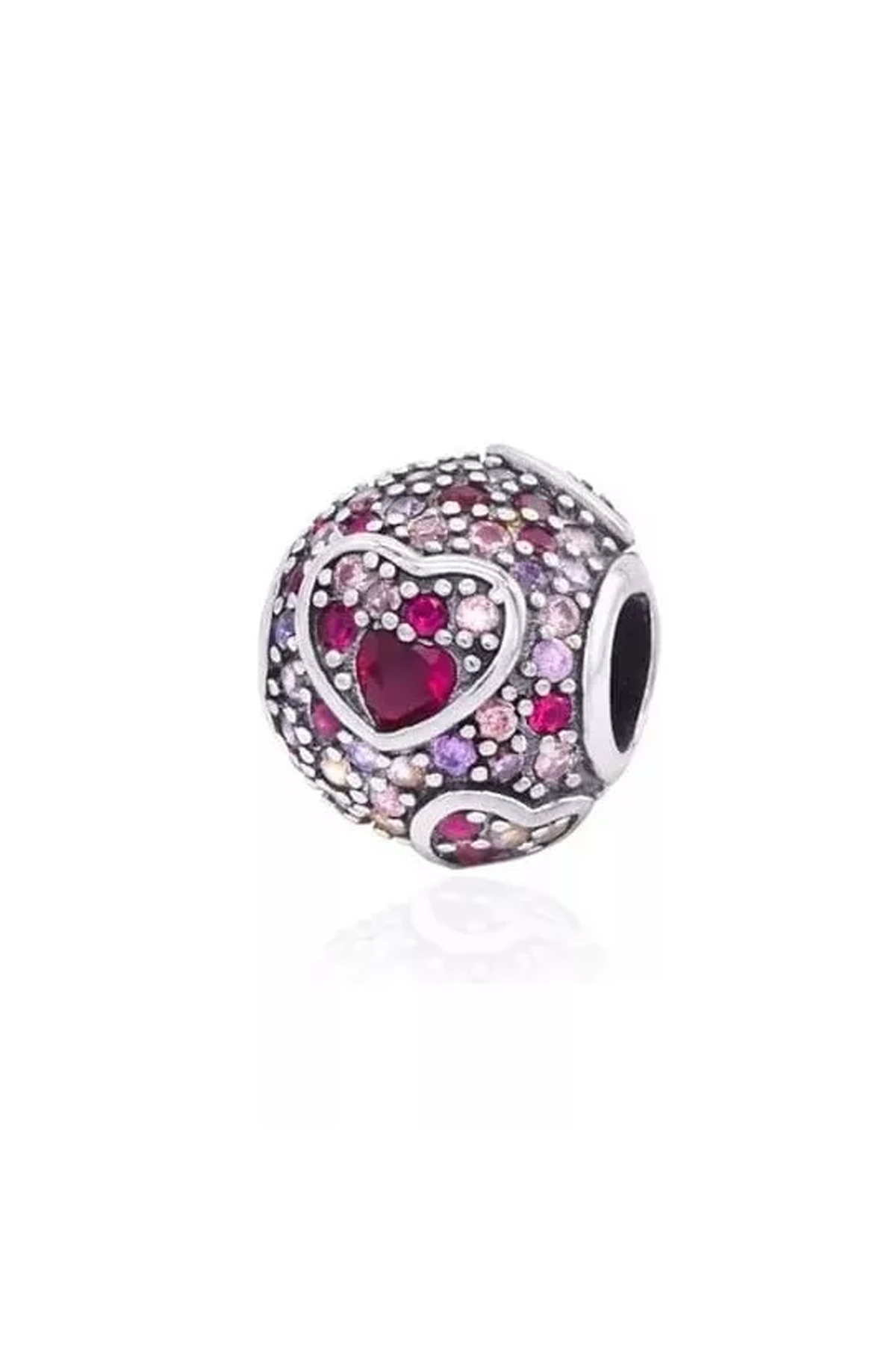 Mor Taşlı Kalpli Yuvarlak Charm