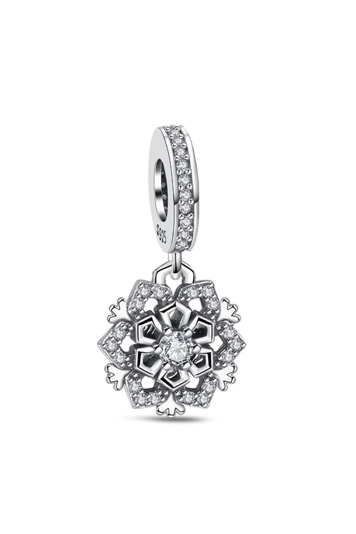 Parıldayan Taşlı Kar Tanesi Sallantılı Charm