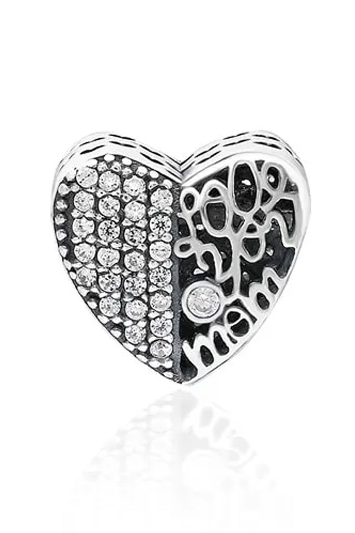 Yerli Üretim I Love You Mom Yazılı Kalp Charm