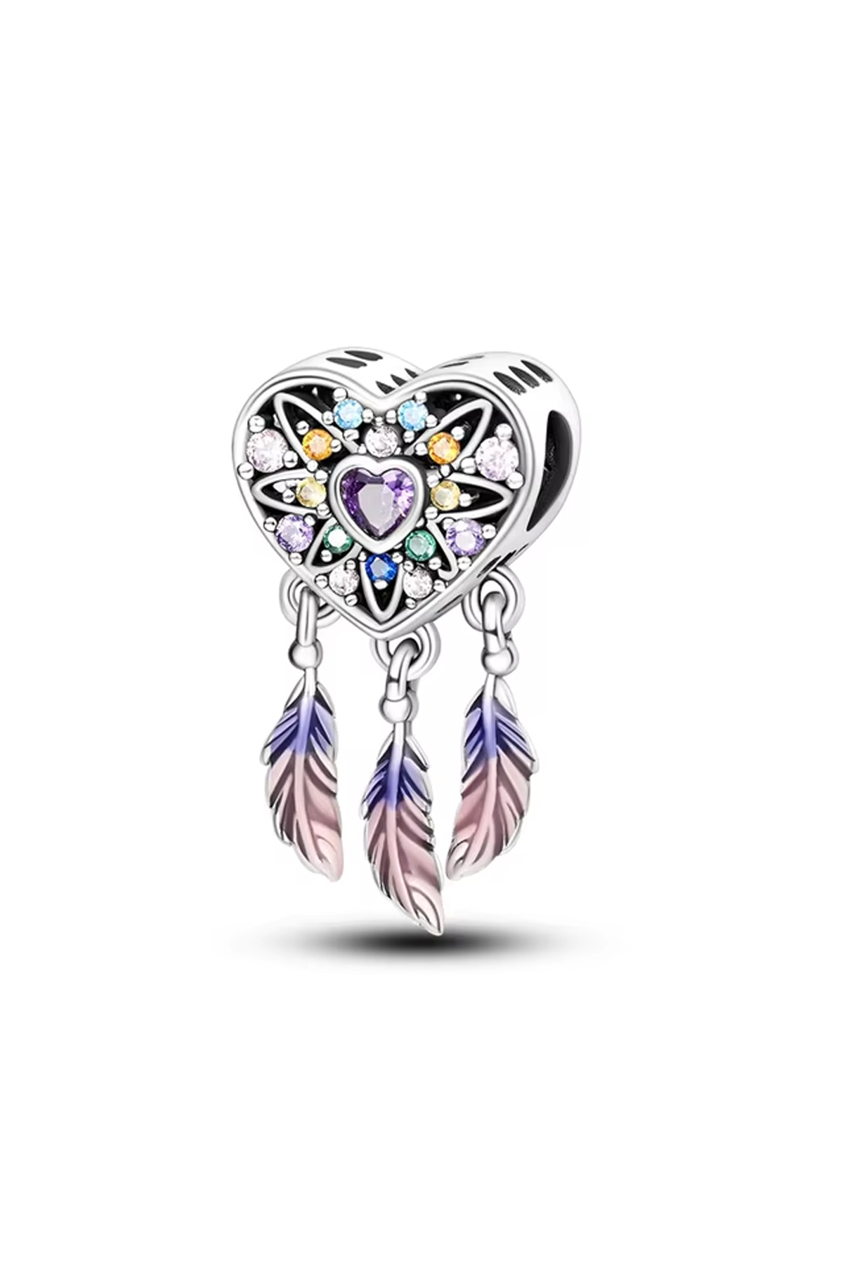 Taşlı Tüy Kalp Charm