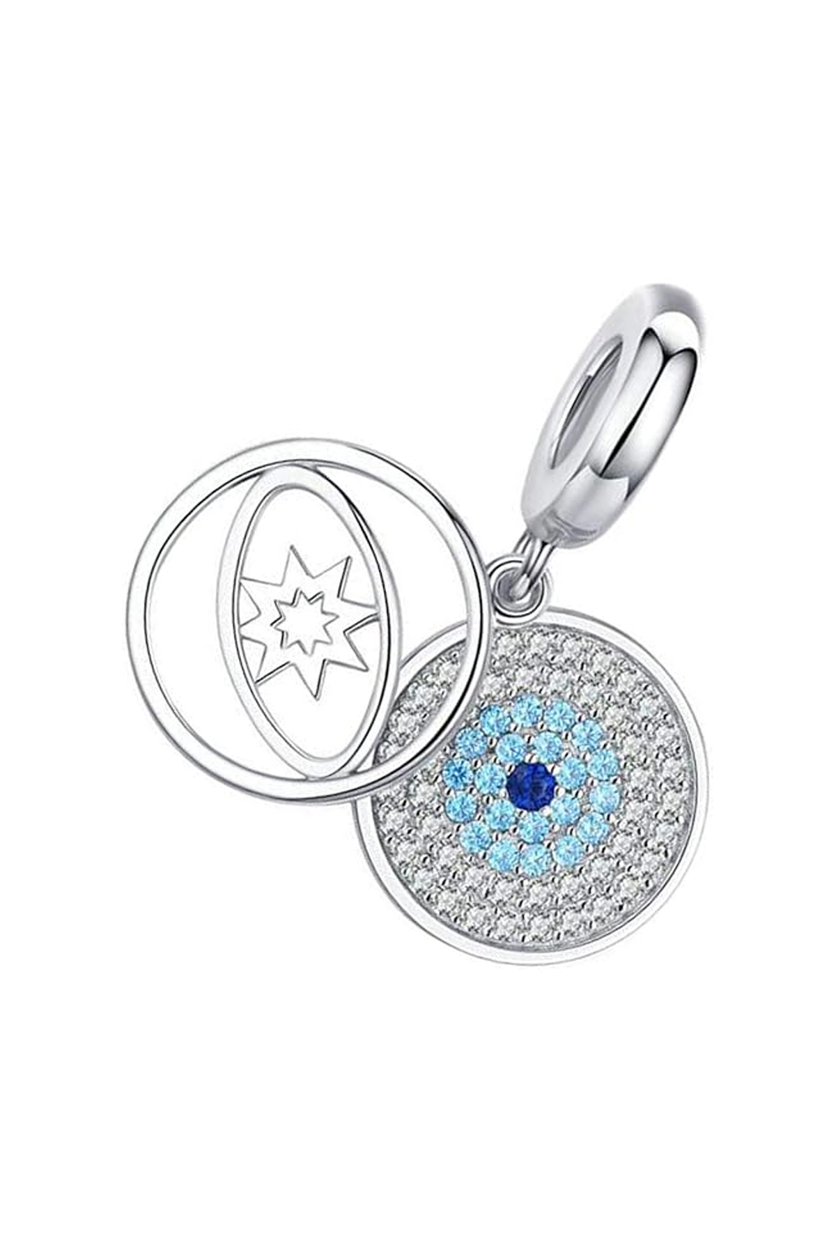 Parıldayan Mavi Nazar Göz Sallantılı Gümüş Charm