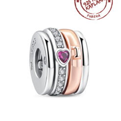 Gümüş Rose Taşlı Kalp Yüzük Charm