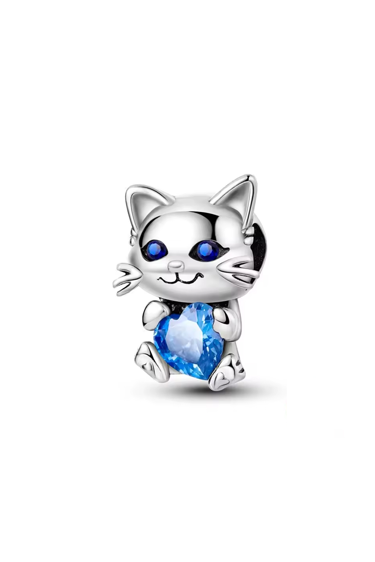 Mavi Taşlı Kedi Gümüş Charm