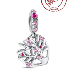 Pembe Taşlı Aile Ağacı Kalp Sallantılı Charm