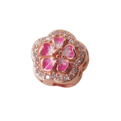 Fubena Rose Pembe Çiçek Gümüş Charm