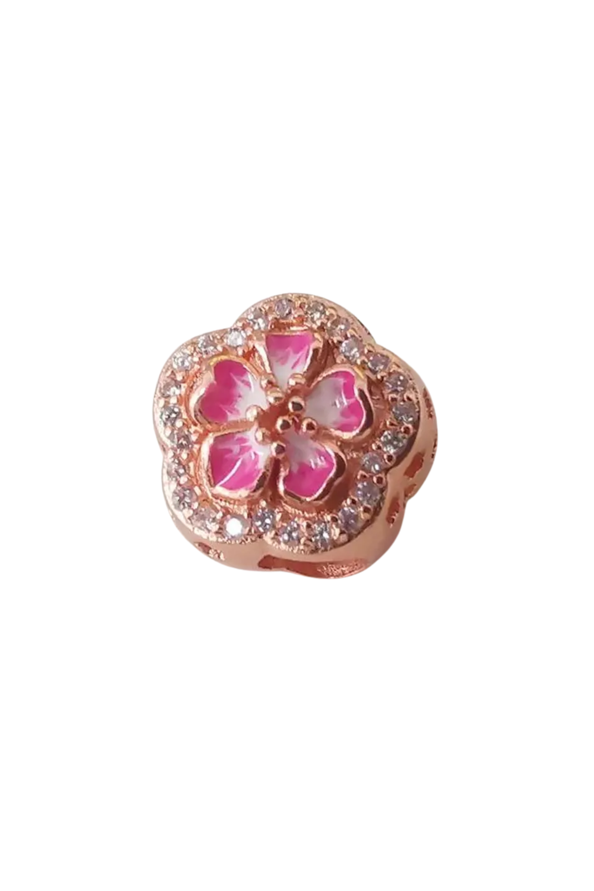 Fubena Rose Pembe Çiçek Gümüş Charm