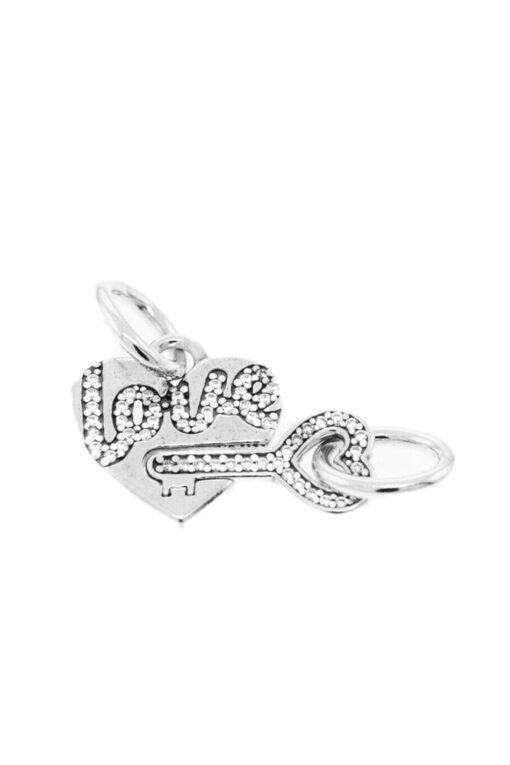 Ayrılabilir Kalp Love Yazılı ve Anahtar Sallantılı Gümüş Charm