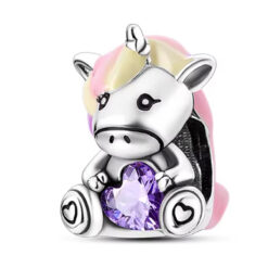 Mor Taşlı Unicorn Charm