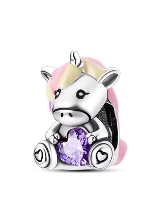 Mor Taşlı Unicorn Charm