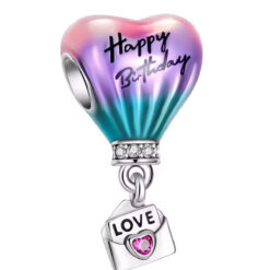 İyi Yaşlar Kalp Balonu ve Love Zarf Sallantılı Gümüş Charm