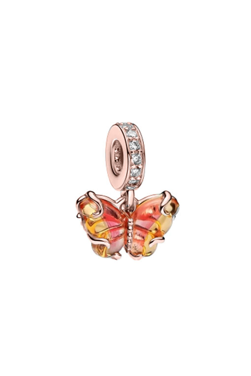Sarı ve Turuncu Tonlu Murano Rose Kelebek Sallantılı Charm