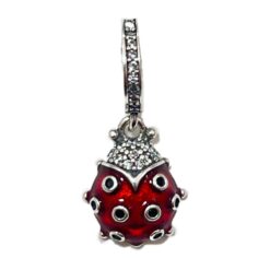 Kırmızı Benekli Uğur Böceği Sallantılı Gümüş Charm