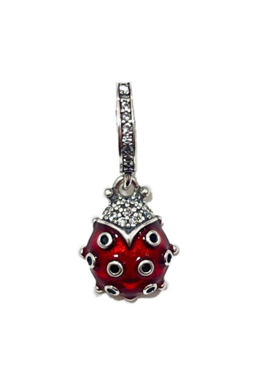 Kırmızı Benekli Uğur Böceği Sallantılı Gümüş Charm