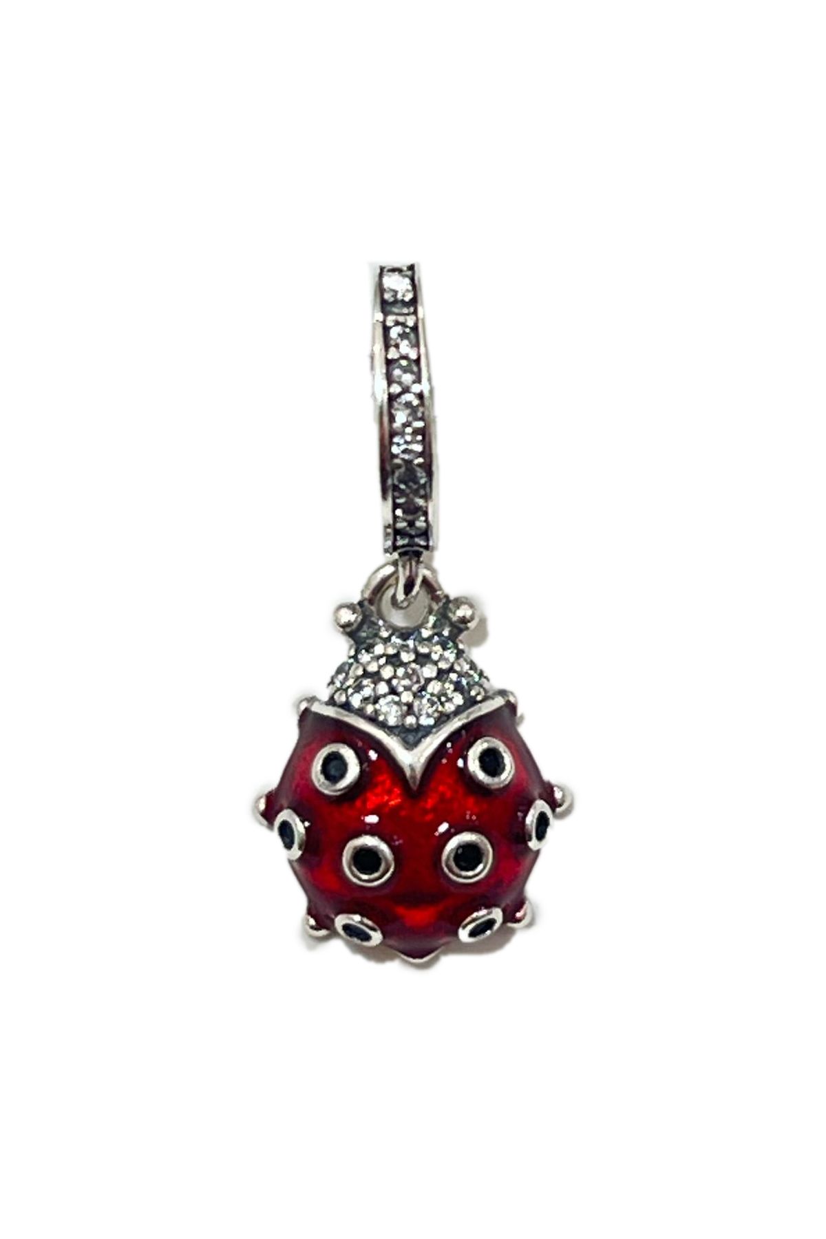 Kırmızı Benekli Uğur Böceği Sallantılı Gümüş Charm