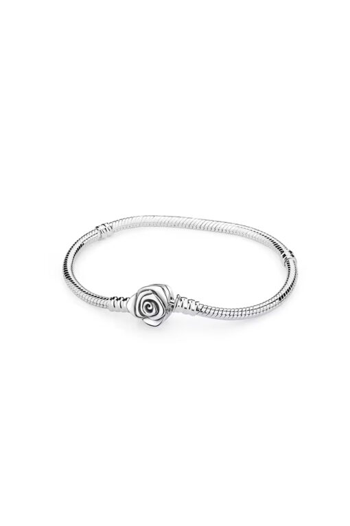 Gül Klips Charm Taşıyıcı Gümüş Bileklik
