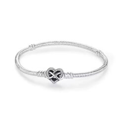 İç İçe Geçen Kalp Klipsli Charm Taşıyıcı Gümüş Bileklik