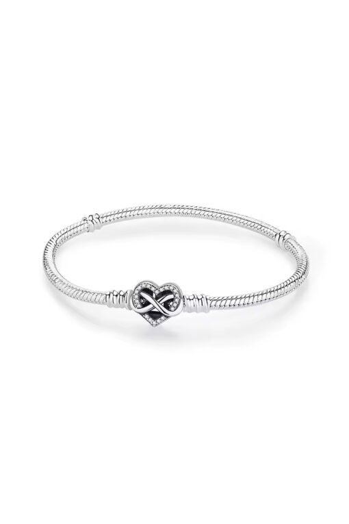 İç İçe Geçen Kalp Klipsli Charm Taşıyıcı Gümüş Bileklik