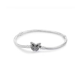 Kelebek Klipsli Charm Taşıyıcı Gümüş Bileklik