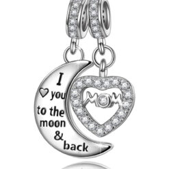 Ay ve Kalp Anne Sallantılı Gümüş Charm
