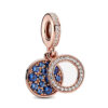 Rose Renk Parıldayan Lacivert Taşlı Çift Disk Sallantılı Gümüş Charm