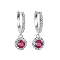 Kırmızı Yuvarlak Işıltılı Halka Gümüş Çift Küpe