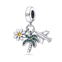 Palmiye , Uçak ve Çiçek Sallantılı Charm