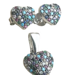 Renkli Taşlı Kolye Ucu ve Gümüş Küpe Seti