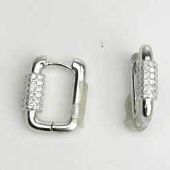 Taşlı Halka Gümüş Çift Küpe