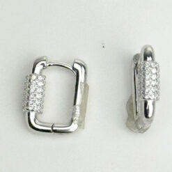 Taşlı Halka Gümüş Çift Küpe