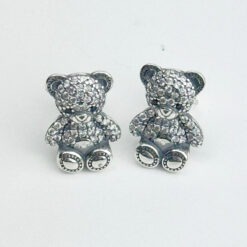 Taşlı Ayıcık Gümüş Çift Küpe